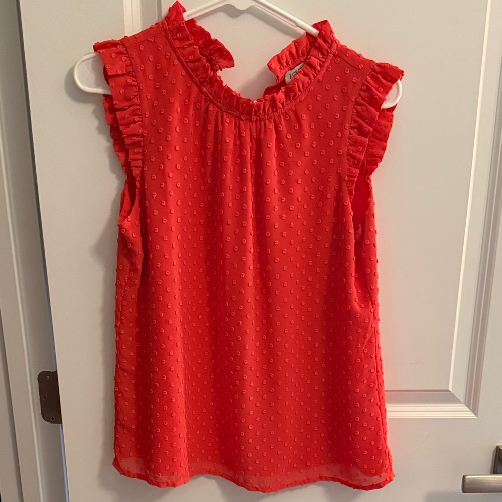 J. Crew Factory Sleeveless Ruffle Dotted Textured Blouse - Bright Orange